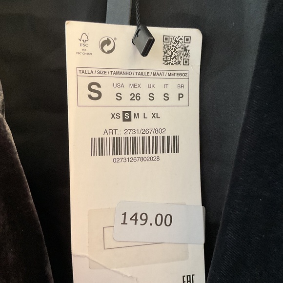 ZARA WOMAN GREY SILK/VELVET ONE BUTTON BLAZER SIZE SMALL - Picture 5 of 16